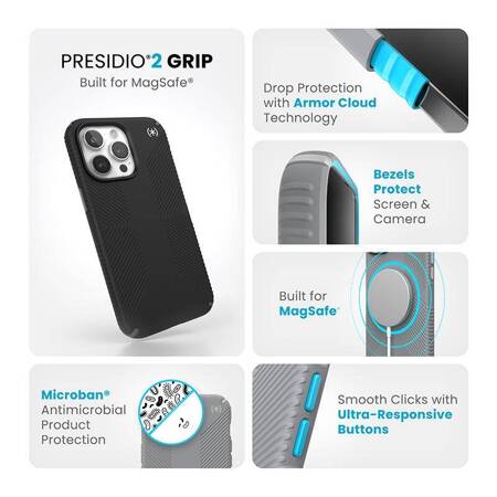 Speck Presidio2 Grip Magsafe - Etui iPhone 15 Pro Max (Black / Slate Grey / White)