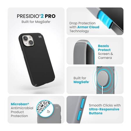 Speck Presidio2 Pro Magsafe - Etui iPhone 15 (Black / Slate Grey / White)