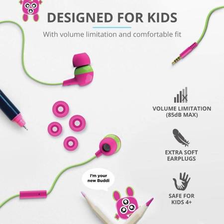 Trust Buddi Kids - Słuchawki douszne dla dzieci (Różowo-zielony)