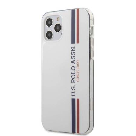 US Polo Assn Shiny Tricolor Stripes - Etui iPhone 12 / iPhone 12 Pro (biały)