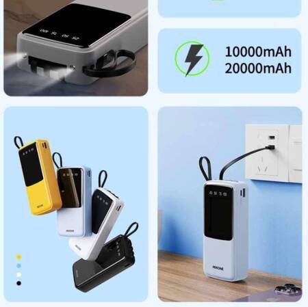 WEKOME WP-10 Pop Digital Series - Power bank 20000 mAh z wbudowanym kablem USB-C / Lightning / Micro USB + USB-A (Czarny)