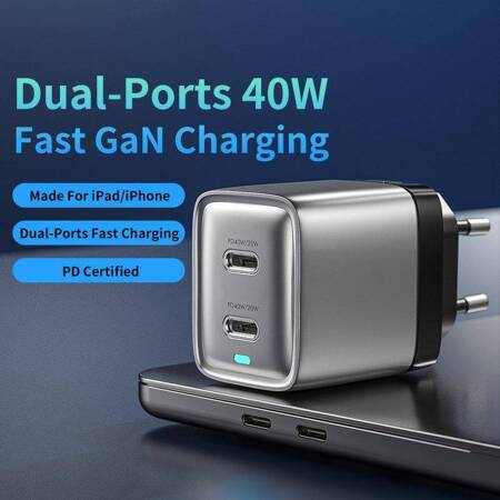 WEKOME WP-U02 Mecha Series - Ładowarka sieciowa 2x USB-C Super Fast Charger GaN 40W (Srebrny)