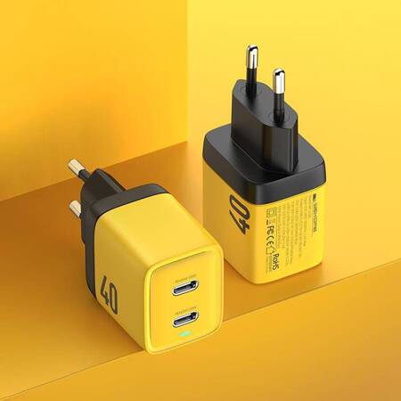WEKOME WP-U128 - Ładowarka sieciowa 2x USB-C Super Fast Charger GaN 40W (Żółty)