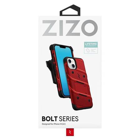 ZIZO BOLT Series - Pancerne etui iPhone 14 ze szkłem 9H na ekran + uchwyt z podstawką (czerwony)