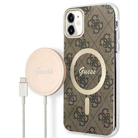 Zestaw Guess GUBPN61H4EACSW Case+Charger iPhone 11 6,1" brązowy/brown hard case 4G Print MagSafe