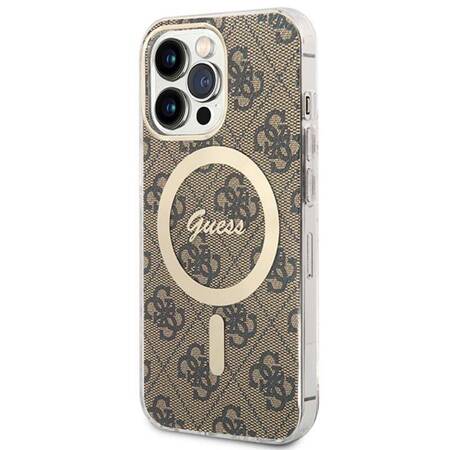 Zestaw Guess GUBPP13LH4EACSW Case+ Charger iPhone 13 Pro brązowy/brown hard case 4G Print MagSafe