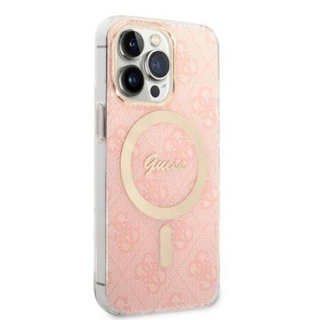 Zestaw Guess GUBPP13XH4EACSP Case+ Charger iPhone 13 Pro Max różowy/pink hard case 4G Print MagSafe