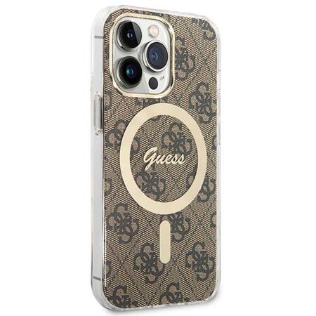 Zestaw Guess GUBPP13XH4EACSW Case+ Charger iPhone 13 Pro Max brązowy/brown hard case 4G Print MagSafe