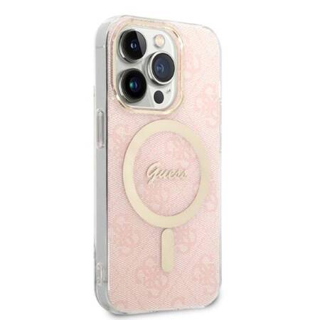 Zestaw Guess GUBPP14LH4EACSP Case+ Charger iPhone 14 Pro 6,1" różowy/pink hard case 4G Print MagSafe