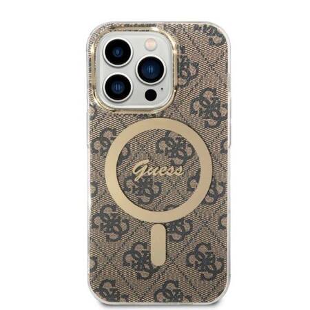 Zestaw Guess GUBPP14LH4EACSW Case+ Charger iPhone 14 Pro 6,1" brązowy/brown hard case 4G Print MagSafe