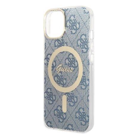 Zestaw Guess GUBPP14MH4EACSB Case+ Charger iPhone 14 Plus 6,7" niebieski/blue hard case 4G Print MagSafe