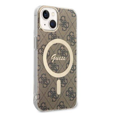 Zestaw Guess GUBPP14MH4EACSW Case+ Charger iPhone 14 Plus 6,7" brązowy/brown hard case 4G Print MagSafe