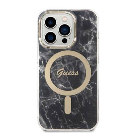 Zestaw Guess GUBPP14XHMEACSK Case+ Charger iPhone 14 Pro Max 6,7" czarny/black hard case Marble MagSafe