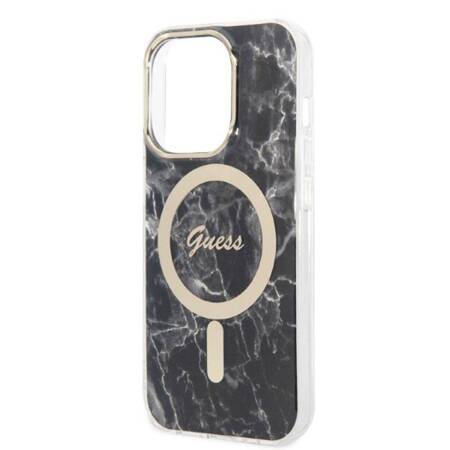 Zestaw Guess GUBPP14XHMEACSK Case+ Charger iPhone 14 Pro Max 6,7" czarny/black hard case Marble MagSafe